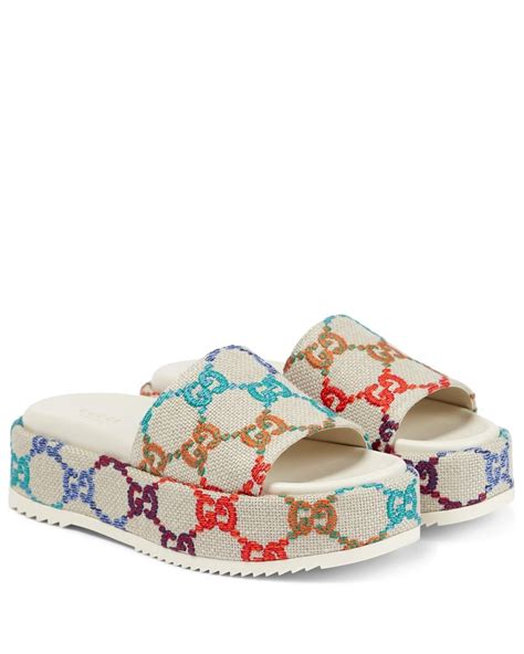 gucci canvas slides women's|canvas gucci slides women.